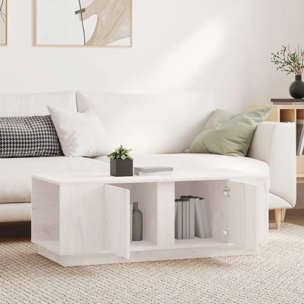 fehér tömör fenyőfa dohányzóasztal 110x50x40 cm