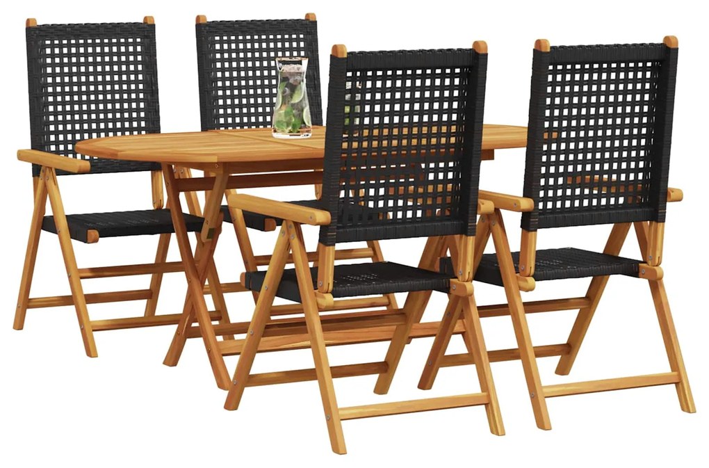 vidaXL Kert étkező szett 5 pcs Fekete Tömör Akácfa