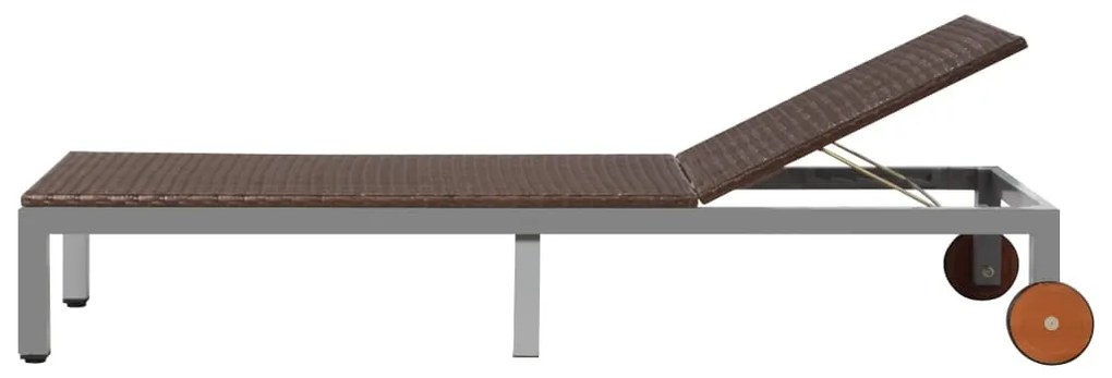 Barna polyrattan napozóágy kerekekkel