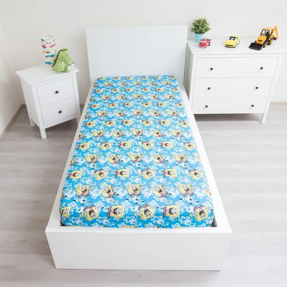 Kék gumis pamut gyerek lepedő 90x200 cm Sponge Bob "Blue" – Jerry Fabrics
