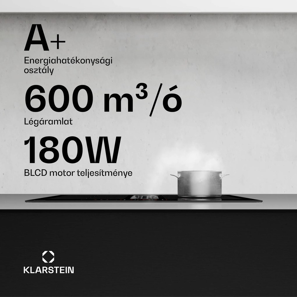 Klarstein AirJet FlexPro Down Air System, Indukciós főzőlap + páraelszívó, Flexi zóna, Booster