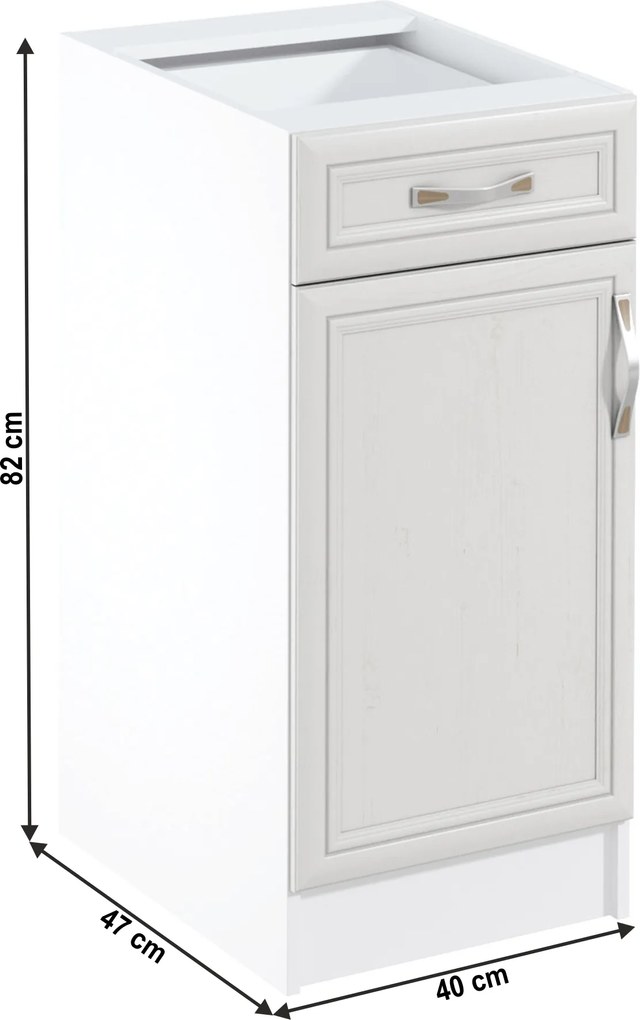 Alsószekrény D40S1, balos, fehér/sosna Andersen, SICILIA