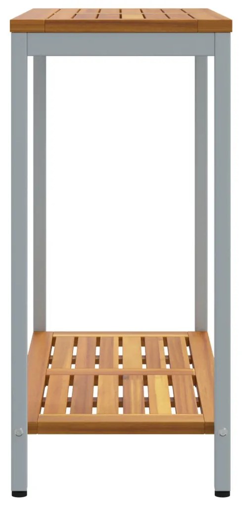 Kültéri Asztal Természetes és Szürke 35x80x75 cm Tömör Fa és Acél