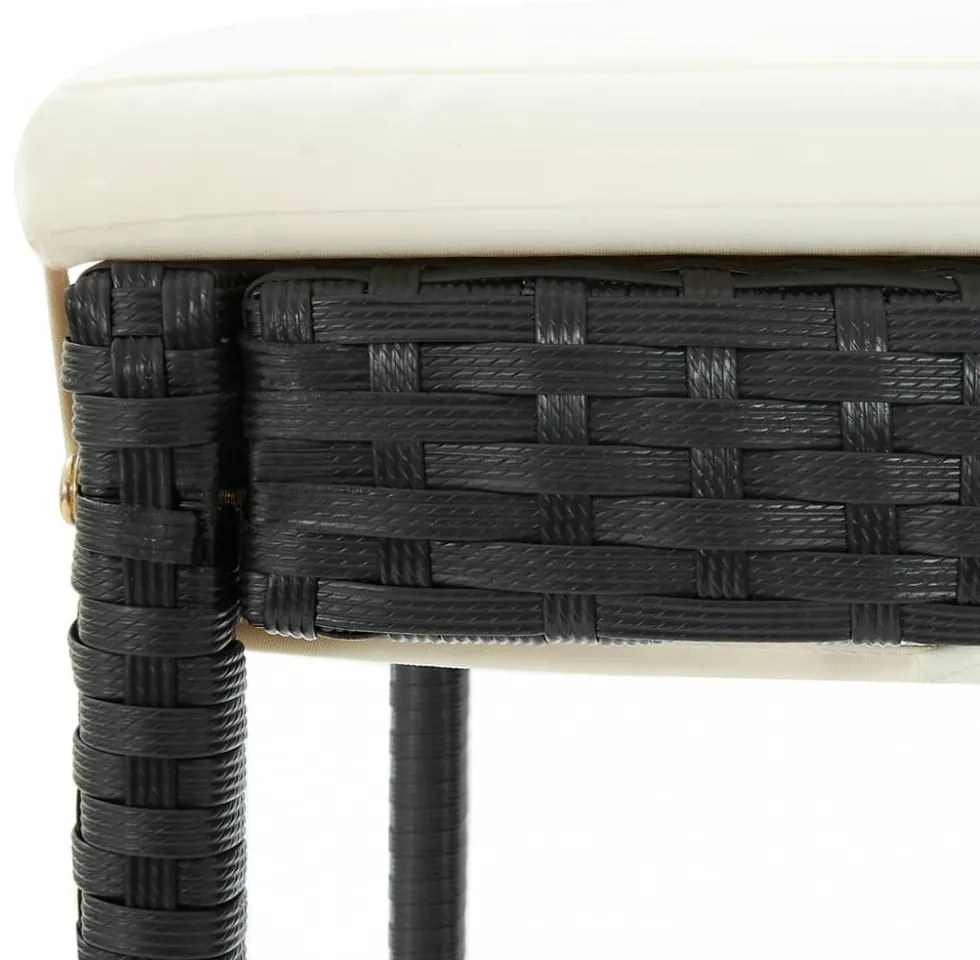 5 darabos fekete polyrattan kerti bárszett párnákkal