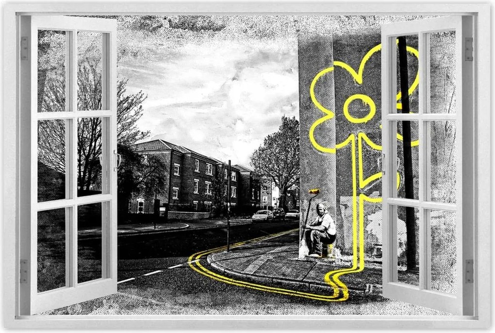 Poszter 60x40 Banksy sárga virág