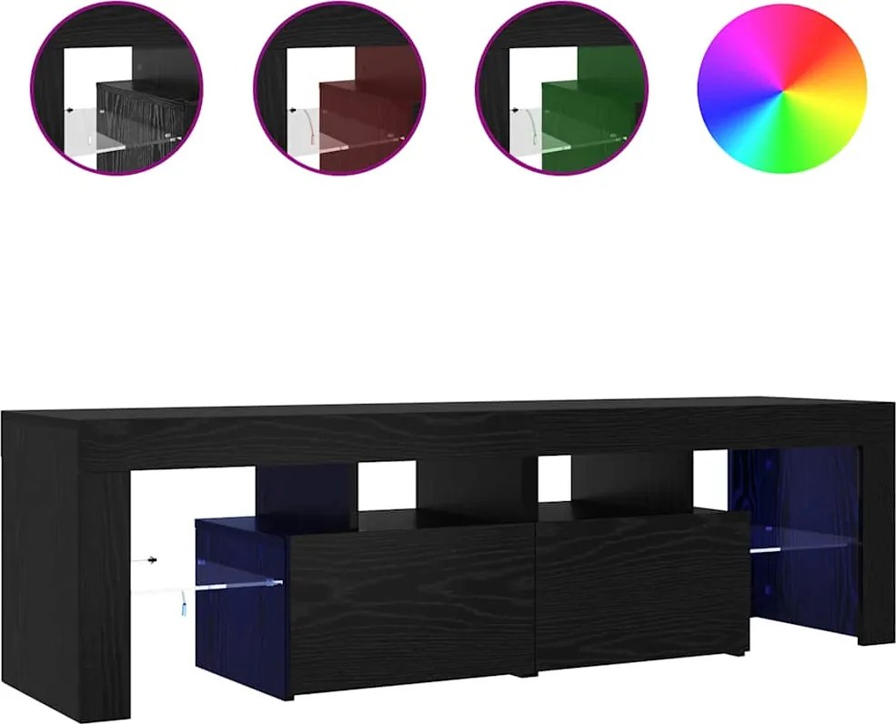 vidaXL fekete tölgy szerelt fa TV-szekrény LED-ekkel 140x36,5x40 cm