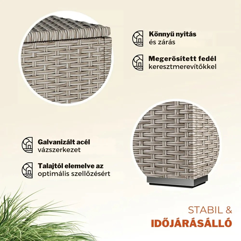 RICCO polyrattan tárolódoboz, 318L, 75x75x70 cm, krémszínű Casaria