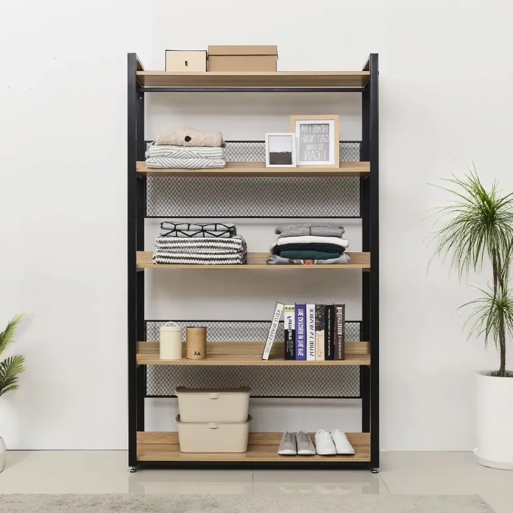 5 polcos állvány, tölgy/fekete, KILOS NEW TYP 3