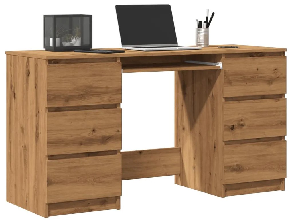 kézműves tölgy színű szerelt fa íróasztal 140 x 50 x 77 cm