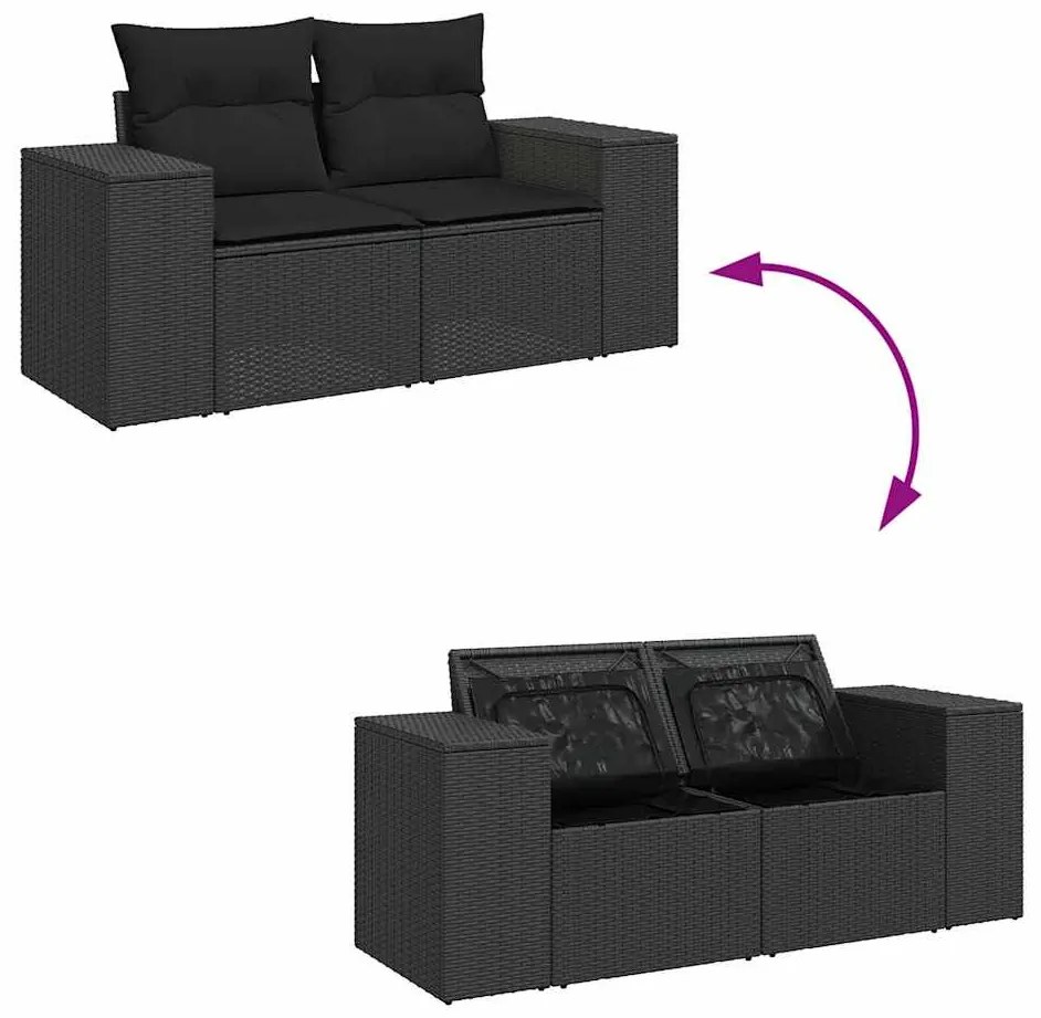 6 részes fekete polyrattan kerti ülőgarnitúra párnákkal