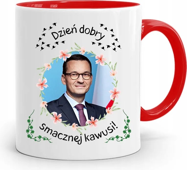 Piros Politikus Bögre Mateusz Morawiecki Miniszterelnök fényképes nyomtatással