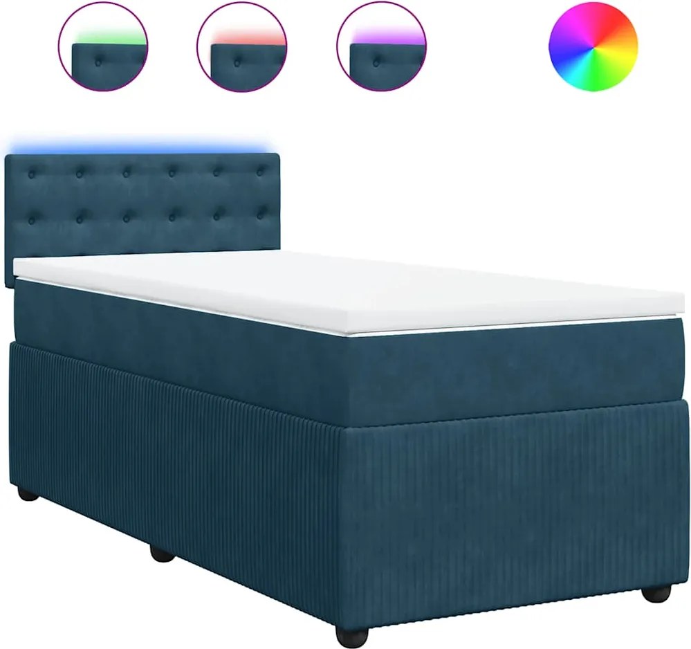 vidaXL kék bársony rugós ágy matraccal 90 x 200 cm