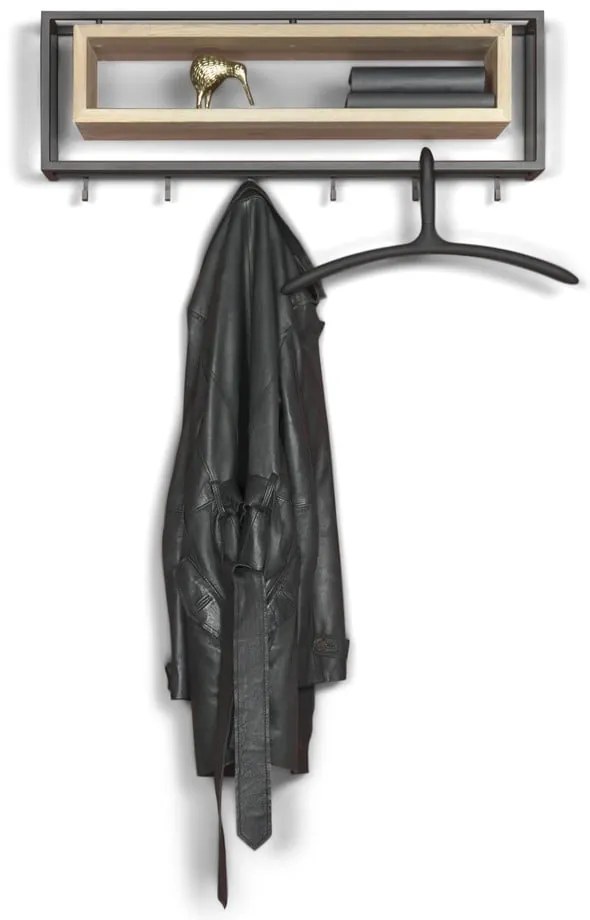 Fekete-natúr színű fém fali fogas polccal 78 cm School – Spinder Design