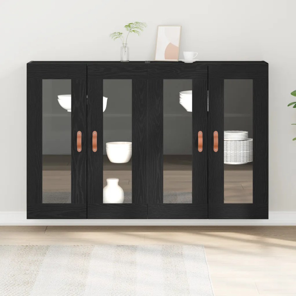 Fali Szekrények 2 db Fekete Tölgy 69,5x34x90 cm Gyártott Fa