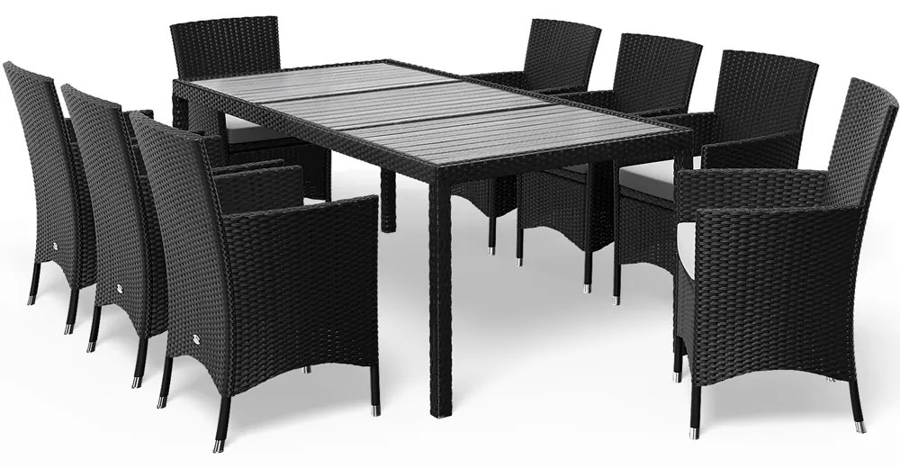 Casaria® Kerti rattan szett Berlin 1+8 fekete - WPC