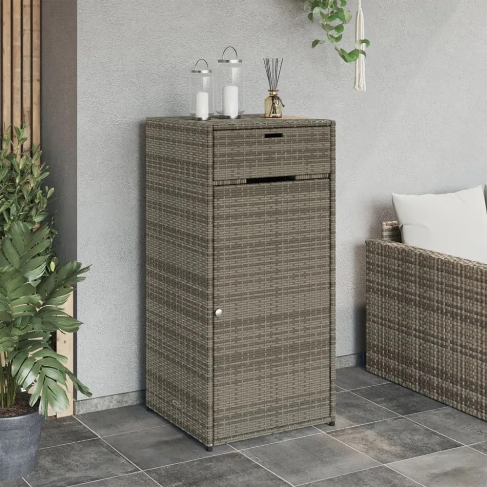 szürke polyrattan kerti tárolószekrény 55 x 55 x 111 cm