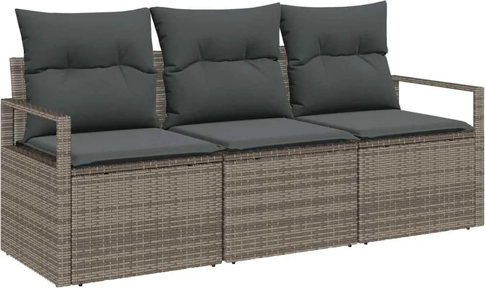 vidaXL Kerti Kanapé Szett párnával tárolóval 3 pcs Szürke polirattan