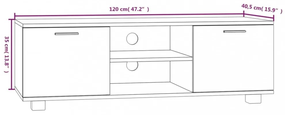 fehér szerelt fa TV-szekrény 120 x 40,5 x 35 cm
