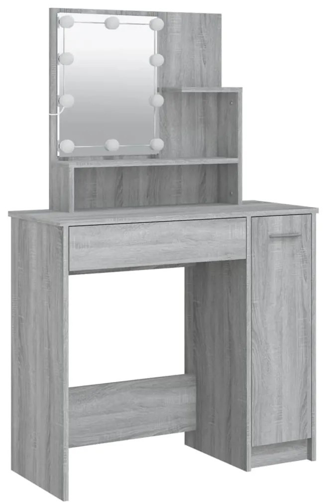 Szürke sonoma LED-es fésülködőasztal 86,5 x 35 x 136 cm