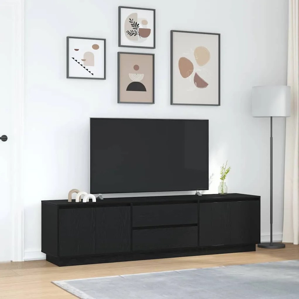 fekete tölgy TV-szekrény LED-világítással 193,5x41x50 cm