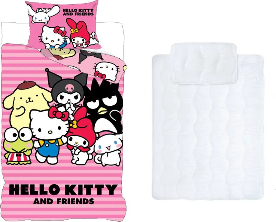 Hello Kitty Friends gyerek, ovis ágyneműhuzat és paplan/párna szett 100x135 cm 40x60 cm