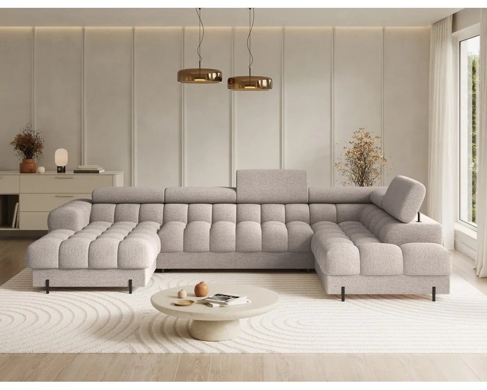 Bézs buklé kinyitható sarokkanapé (jobb oldali-U alakú) Feraria – ELTAP