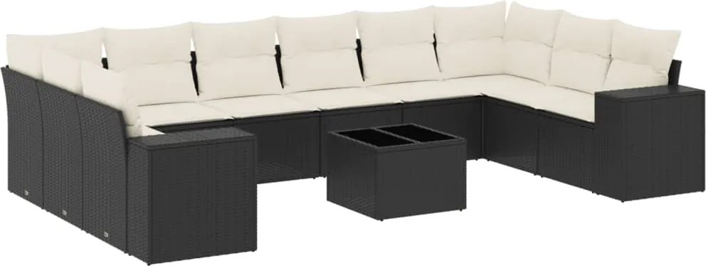 vidaXL 11 részes fekete polyrattan kerti ülőgarnitúra párnákkal