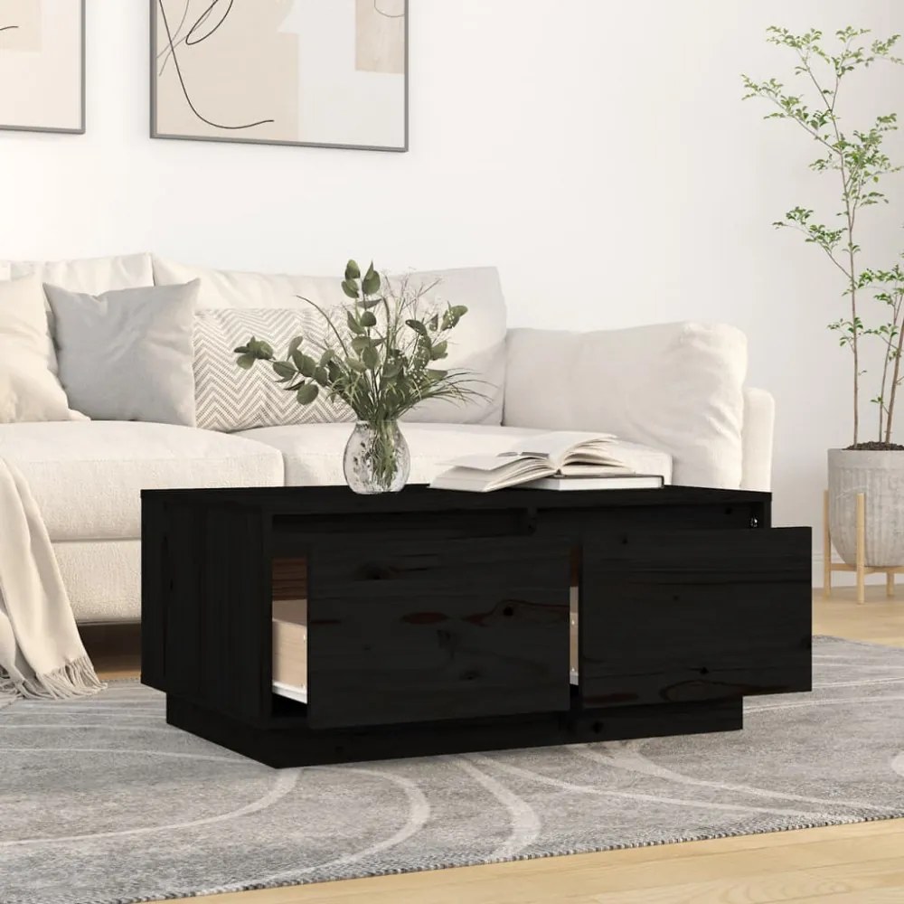 fekete tömör fenyőfa dohányzóasztal 80x50x35 cm