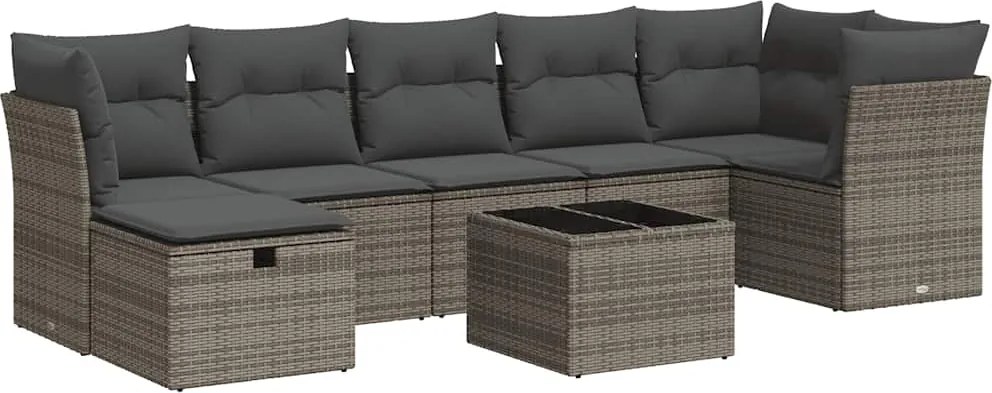 vidaXL 8 részes szürke polyrattan kerti ülőgarnitúra párnákkal
