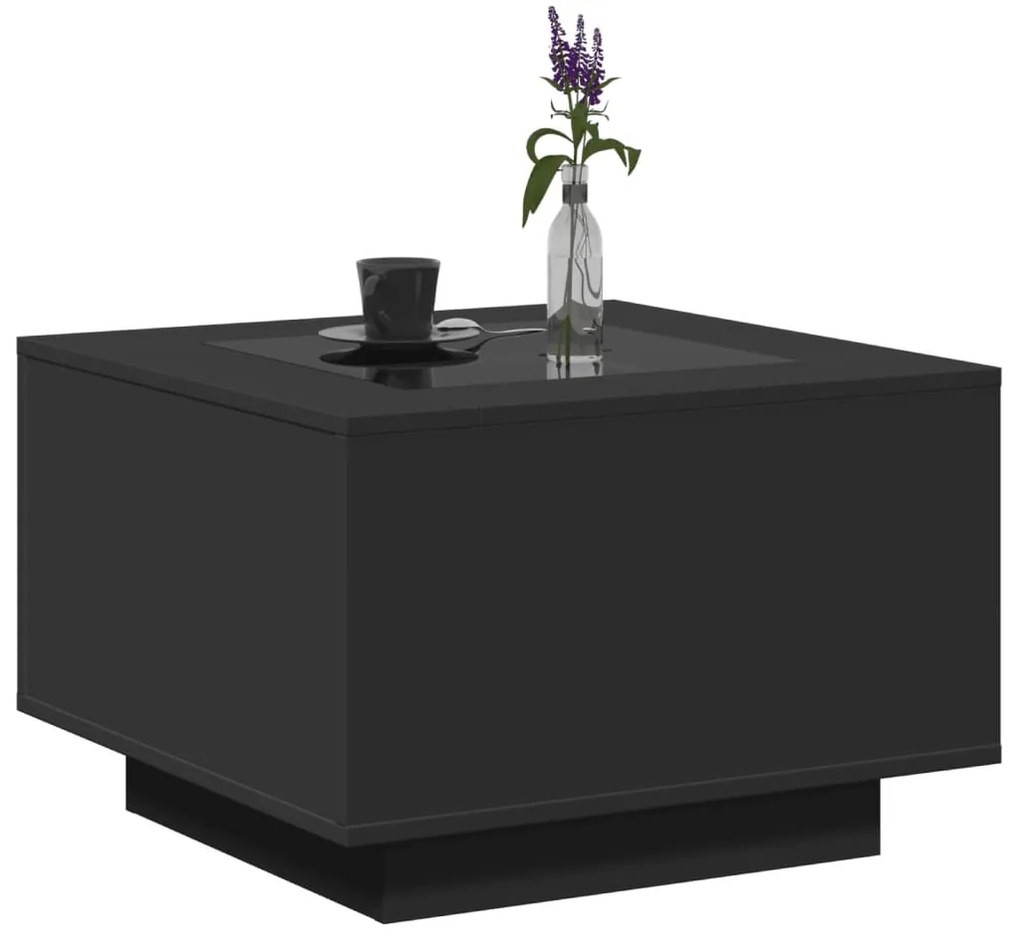 Fekete szerelt fa dohányzóasztal LED-lámpákkal 60 x 60 x 40 cm