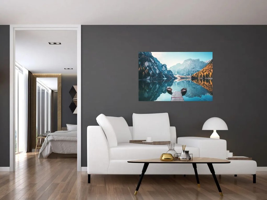 Kép - Csónakok a Braies-tónál (90x60 cm)