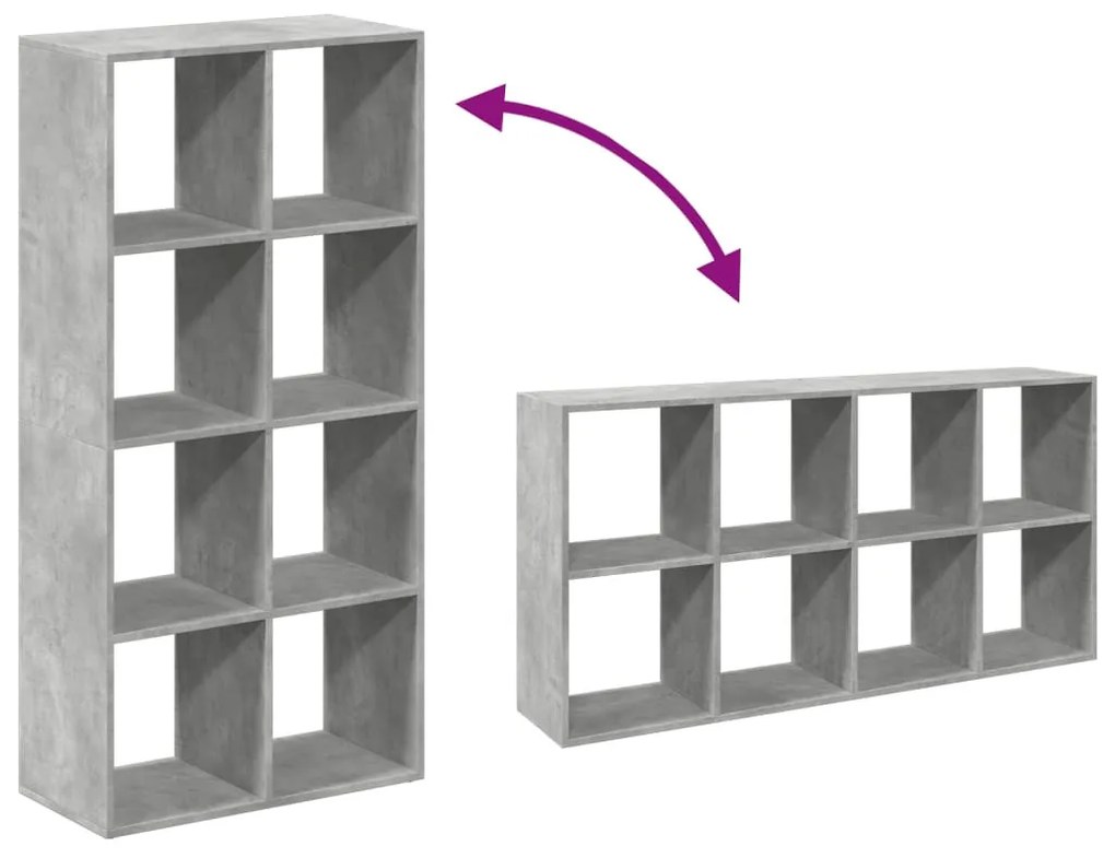betonszürke szerelt fa elválasztó könyvespolc 69,5x29x137,5 cm