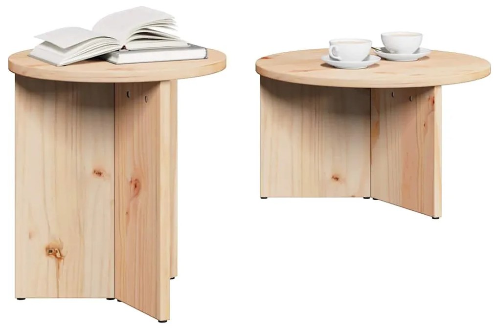 Dohányzóasztal 2 pcs Természetes 49 x 49 x 28 cm Tömör fenyőfa