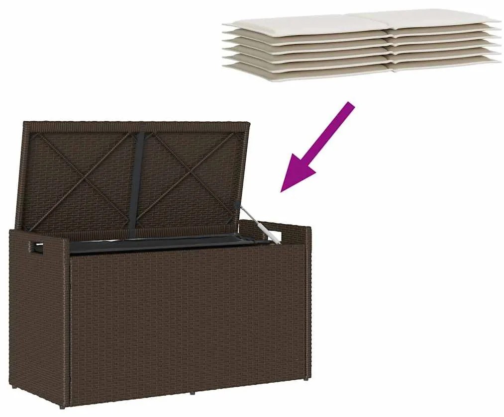 barna polyrattan kültéri tárolópad párnával 100 cm