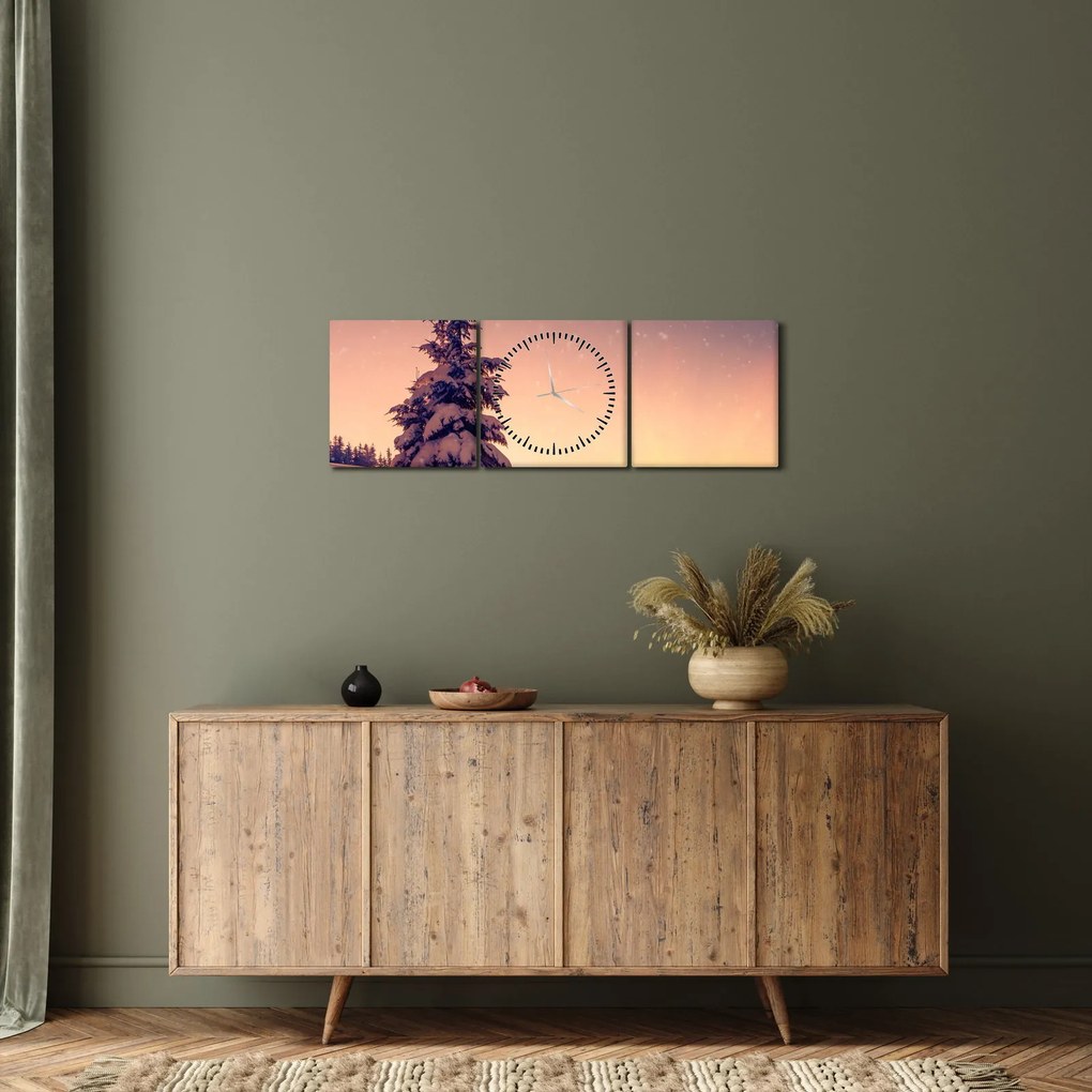 Havas fa egy réten képe (órával) (90x30 cm)