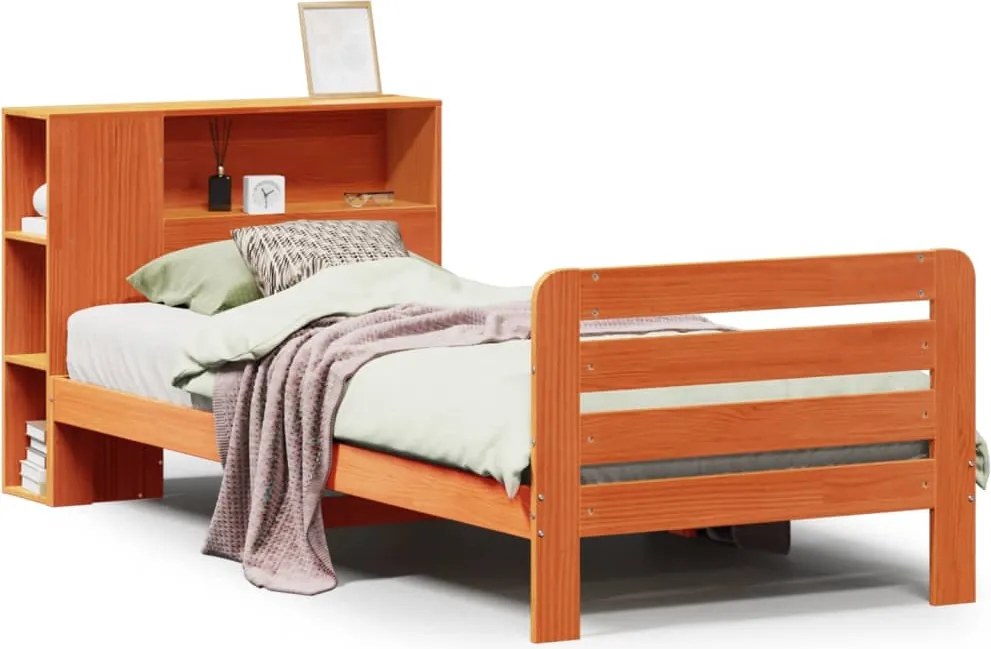 vidaXL viaszbarna tömör fenyőfa ágy matrac nélkül 75 x 190 cm