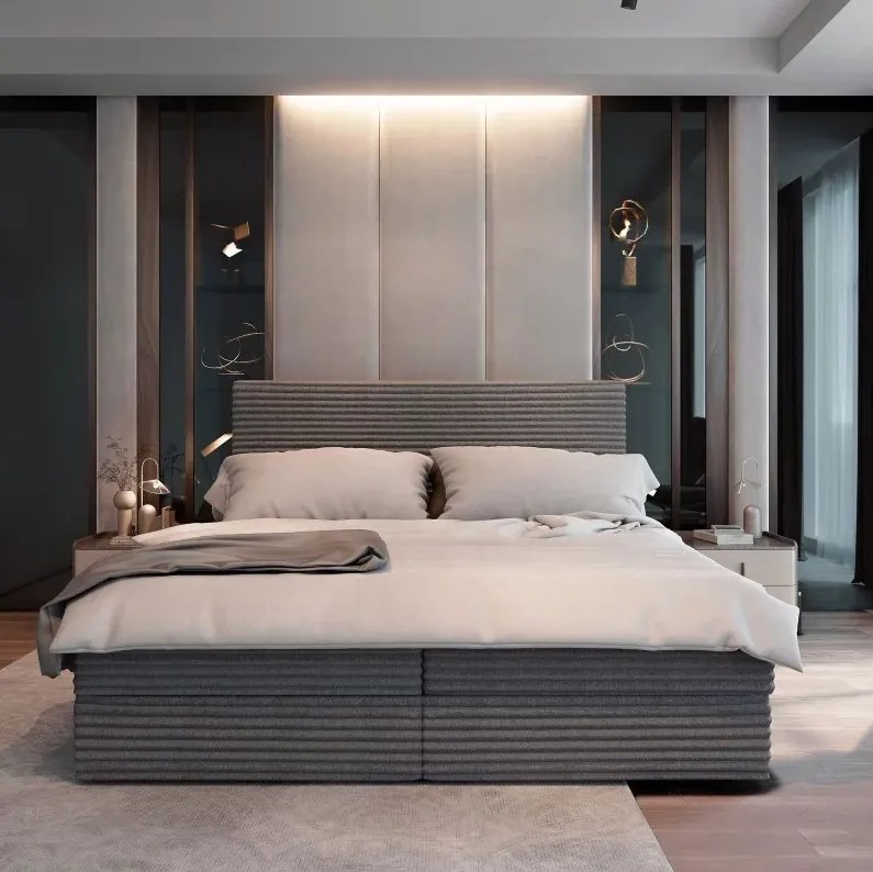 Akció Kárpitozott ágy boxspring ISPIRA 140x200 cm szürke II. osztály Matrac: Bonell rugós matrac