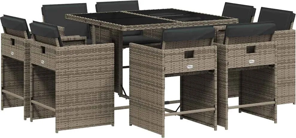 vidaXL 9 részes szürke polyrattan kerti étkezőgarnitúra párnával