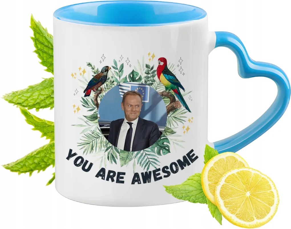 Donald Tusk Kék Bögre Szív Alakú Füllel Ajándék
