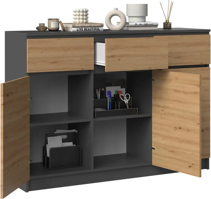 3D3S komód, antracit-tölgy