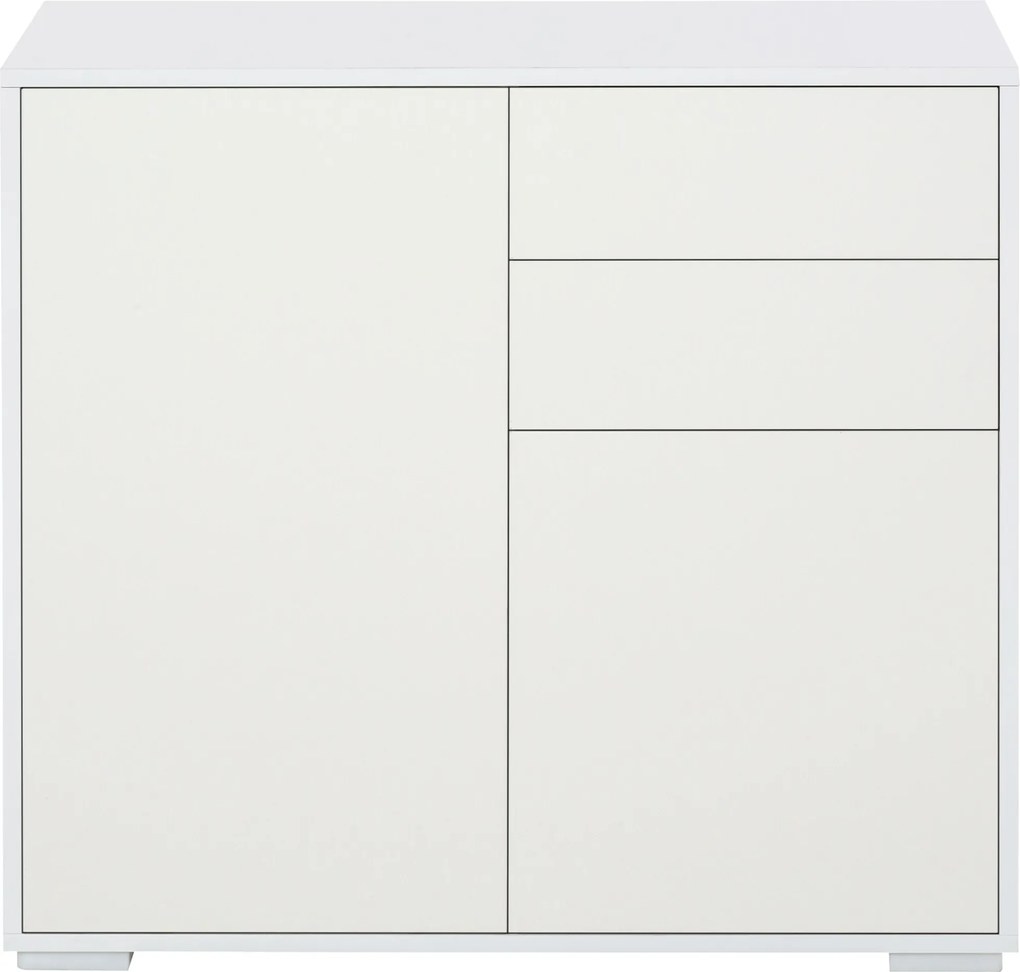 HOMCOM Konyhai Tálaló 2 Ajtóval és 2 Fiókkal, Fényes Fehér Keret, Állítható Polc, Push-to-Open Tároló Székhelyiségbe és Nappaliba, 79x36x74 cm | Aosom