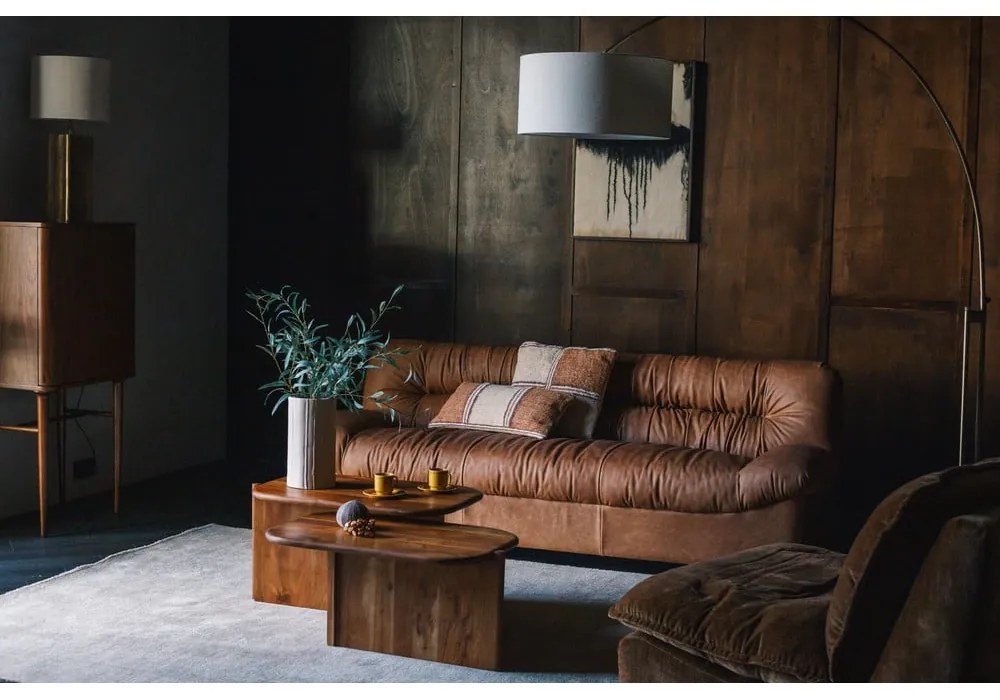 Konyakbarna bőr kanapé 214 cm Douglas – Dutchbone