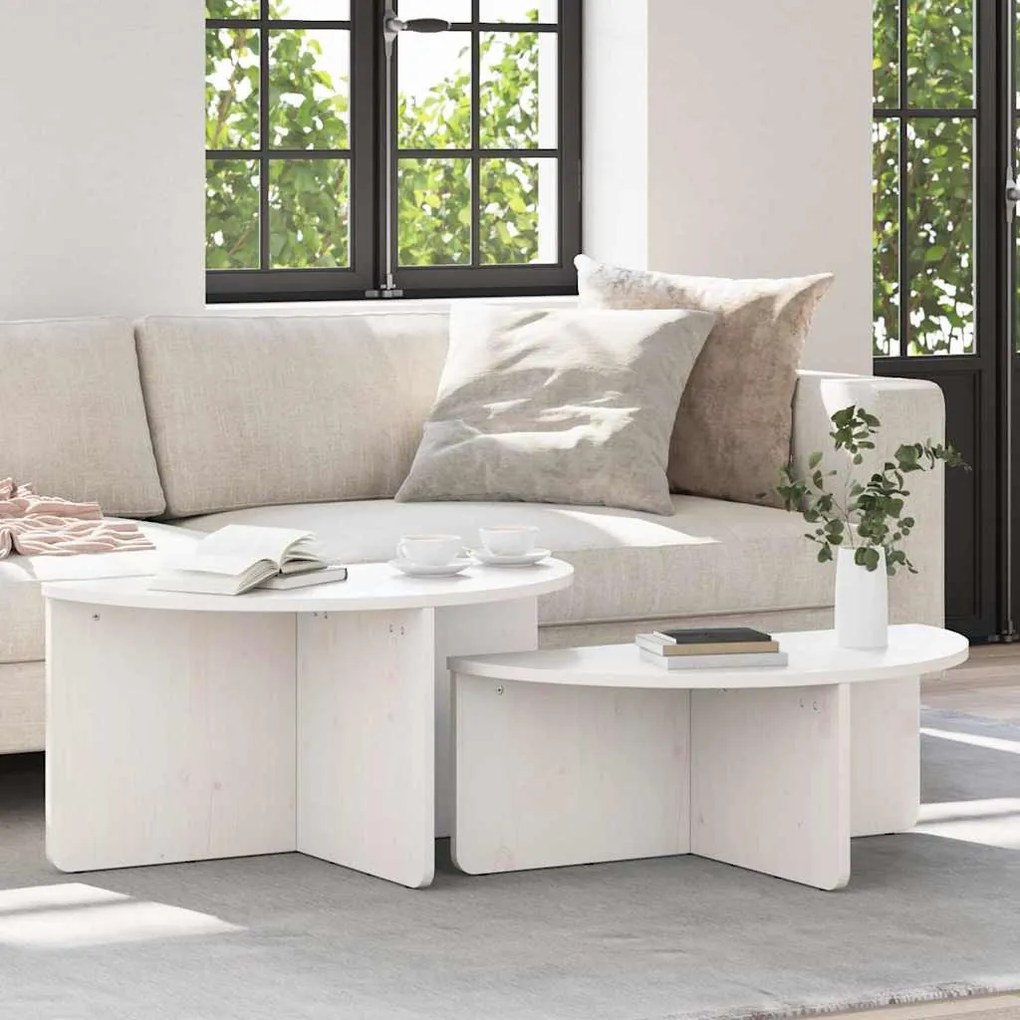 Dohányzóasztal 2 pcs Fehér 79 x 39.5 x 40 cm Tömör fenyőfa