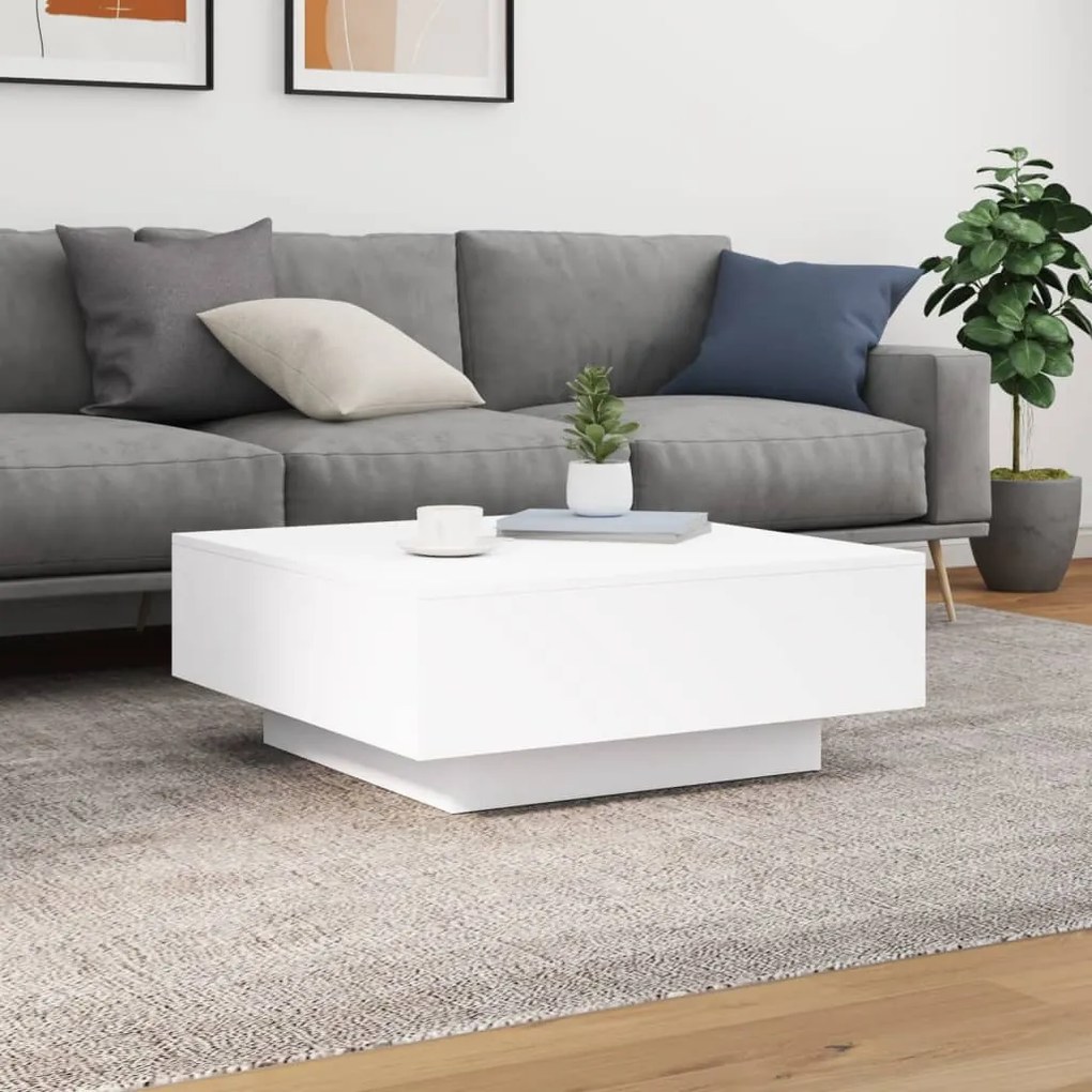Fehér dohányzóasztal LED-lámpákkal 80 x 80 x 31 cm