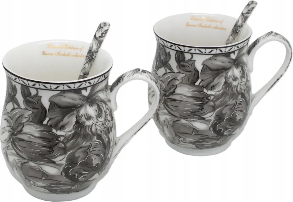 Bögre szett Kpl 2 db-os kétrészes porcelán bögre virág teáskanál 350ml