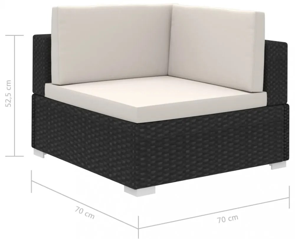 12-részes fekete polyrattan kerti bútorszett párnákkal