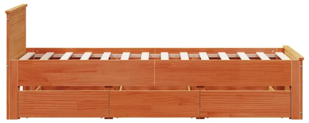 barna tömör fenyőfa fejtámlás ágykeret matrac nélkül 75x190 cm