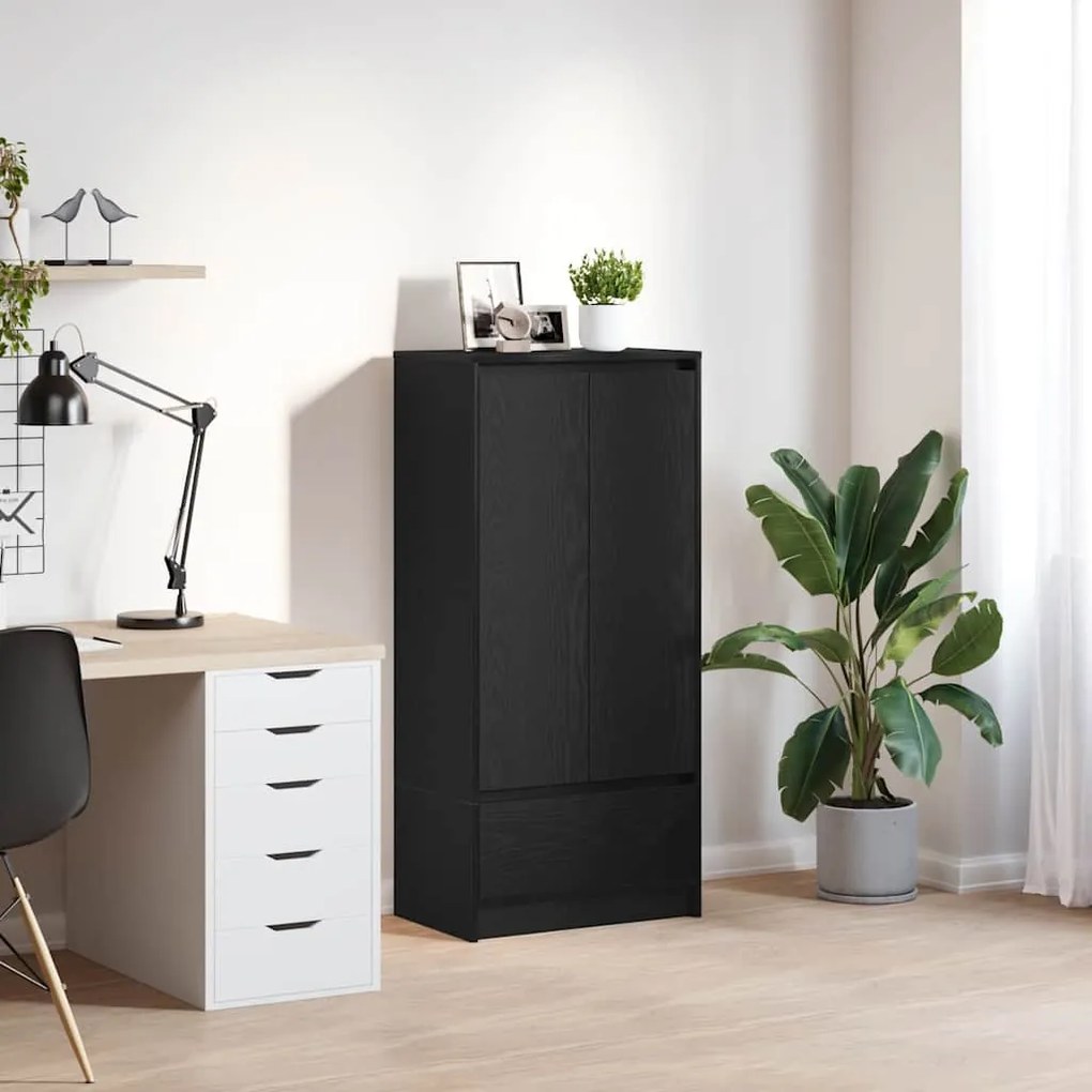 fekete tölgy szerelt fa szekrény fiókkal 55,5x34x119,5 cm