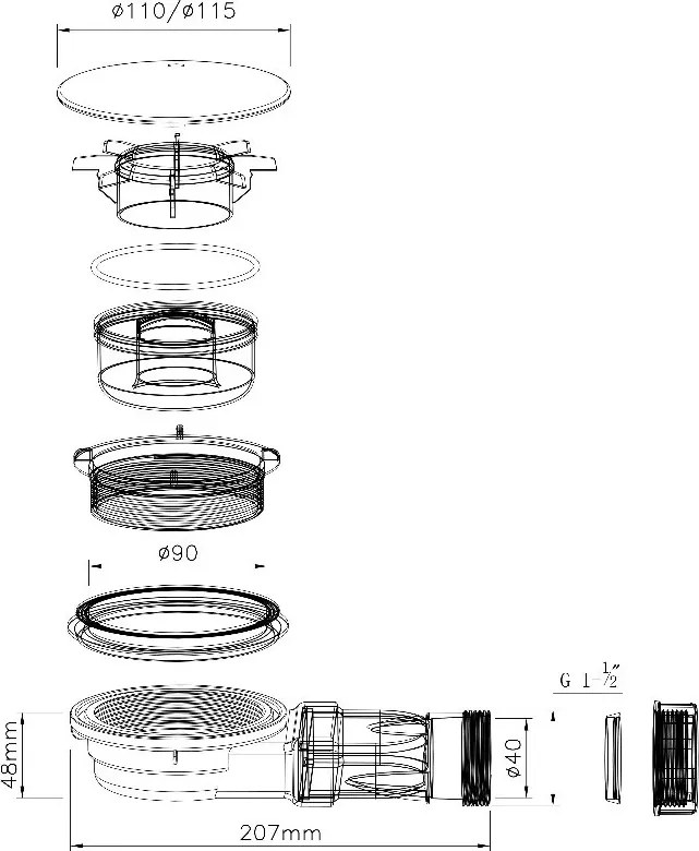 Keskeny zuhanytálca szifon 90 mm