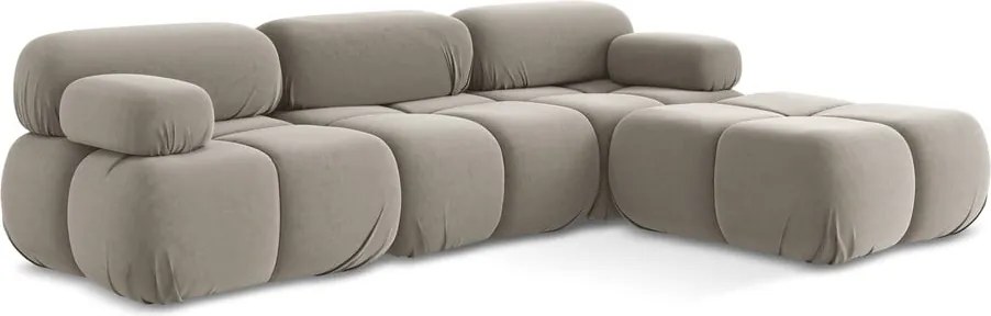 Bézs bársony moduláris sarokkanapé Lokua – Makamii